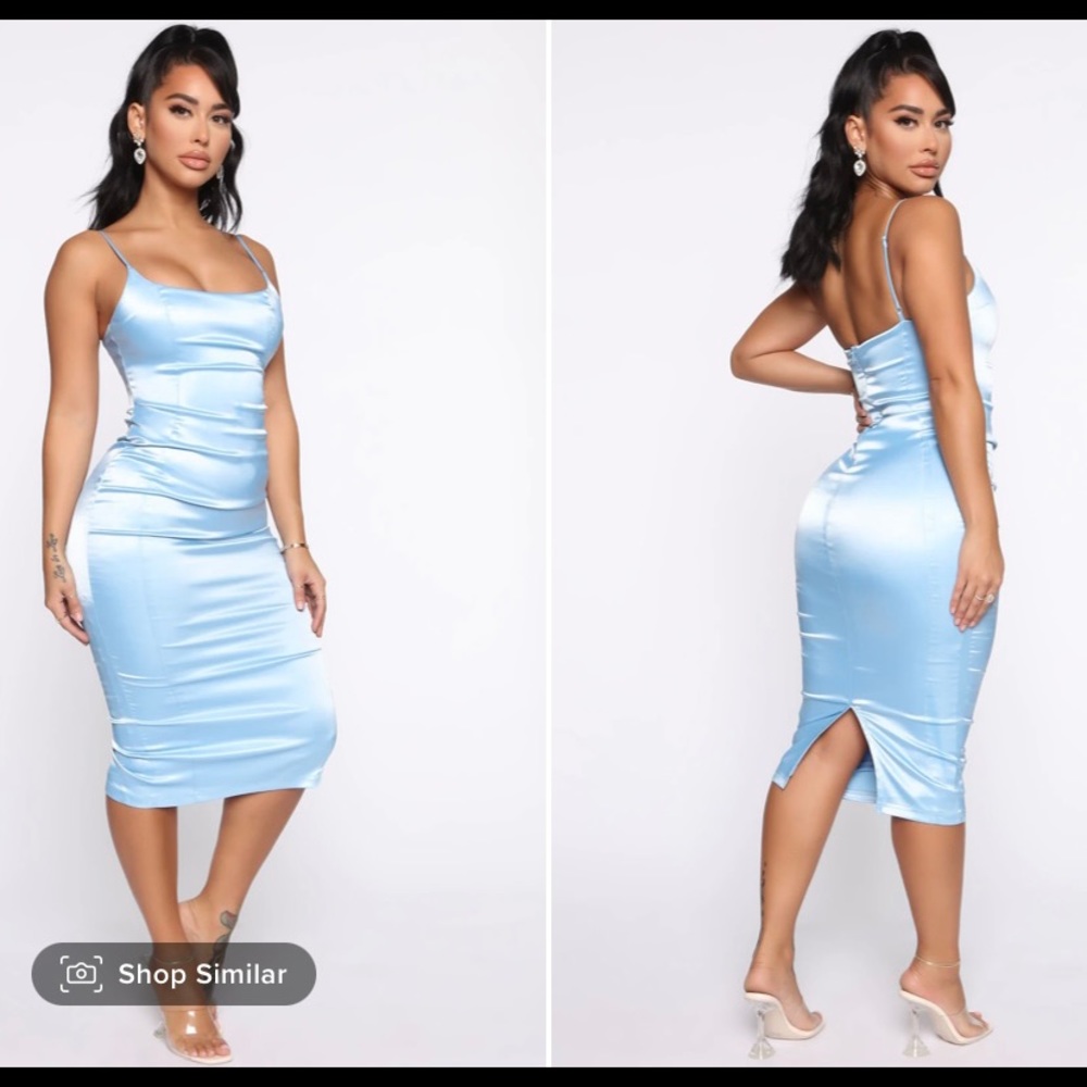 Satin Icy Blue Midi Dress
